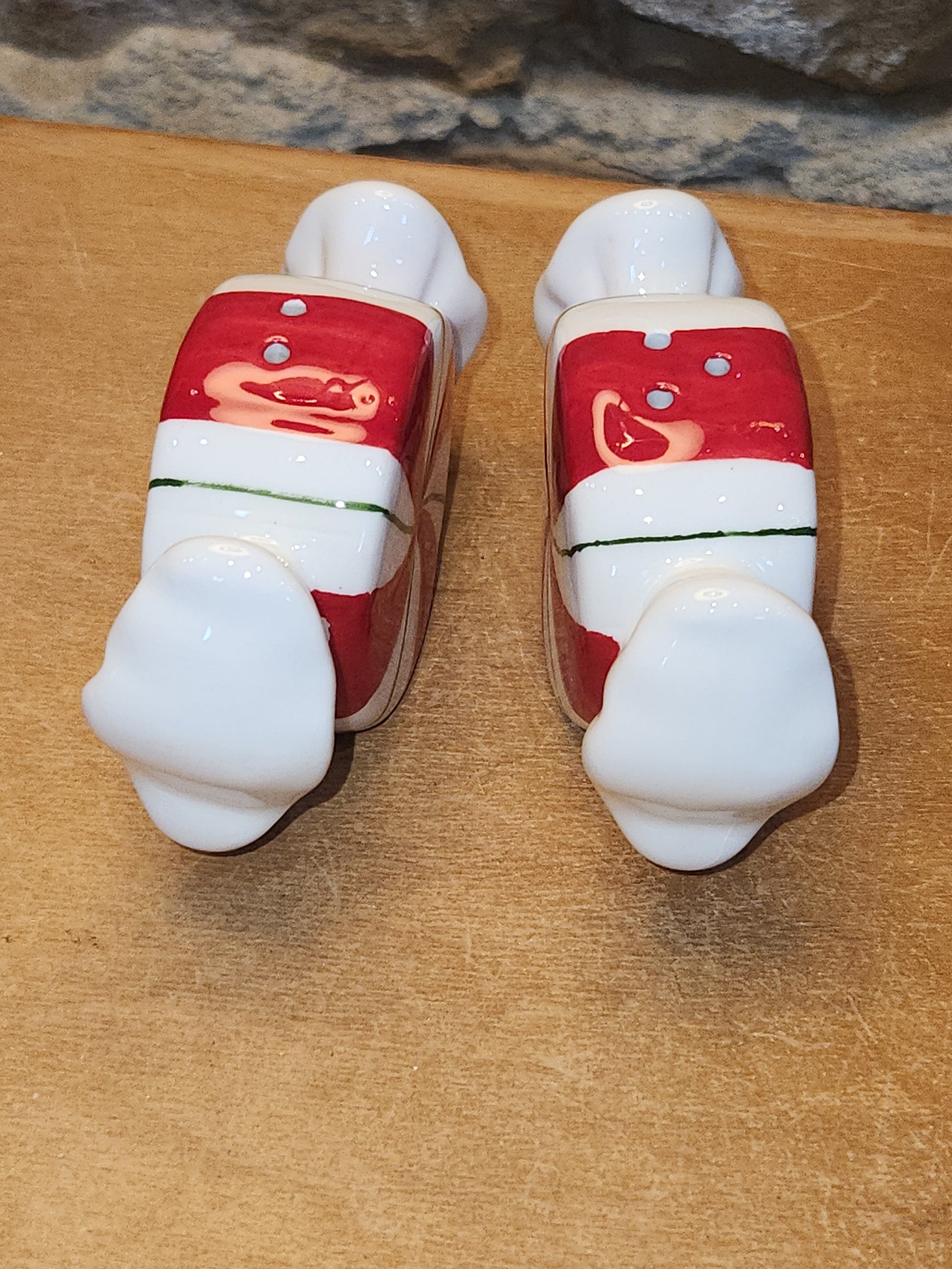 Salt and Pepper Shakers Mint Candies AS IS Messy Paint Job sp17
