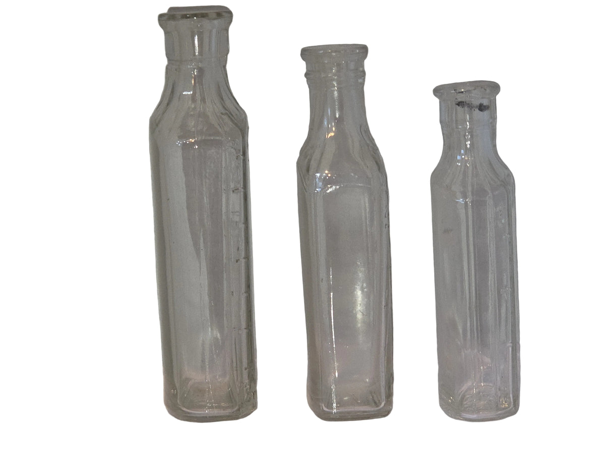 Vintage Glass Medicine Bottles Clear Embossed 3ii and 3 iv Set of 3 bottles Owens Early 1920s vmb65