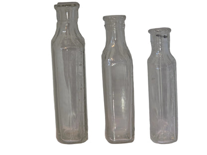 Vintage Glass Medicine Bottles Clear Embossed 3ii and 3 iv Set of 3 bottles Owens Early 1920s vmb65