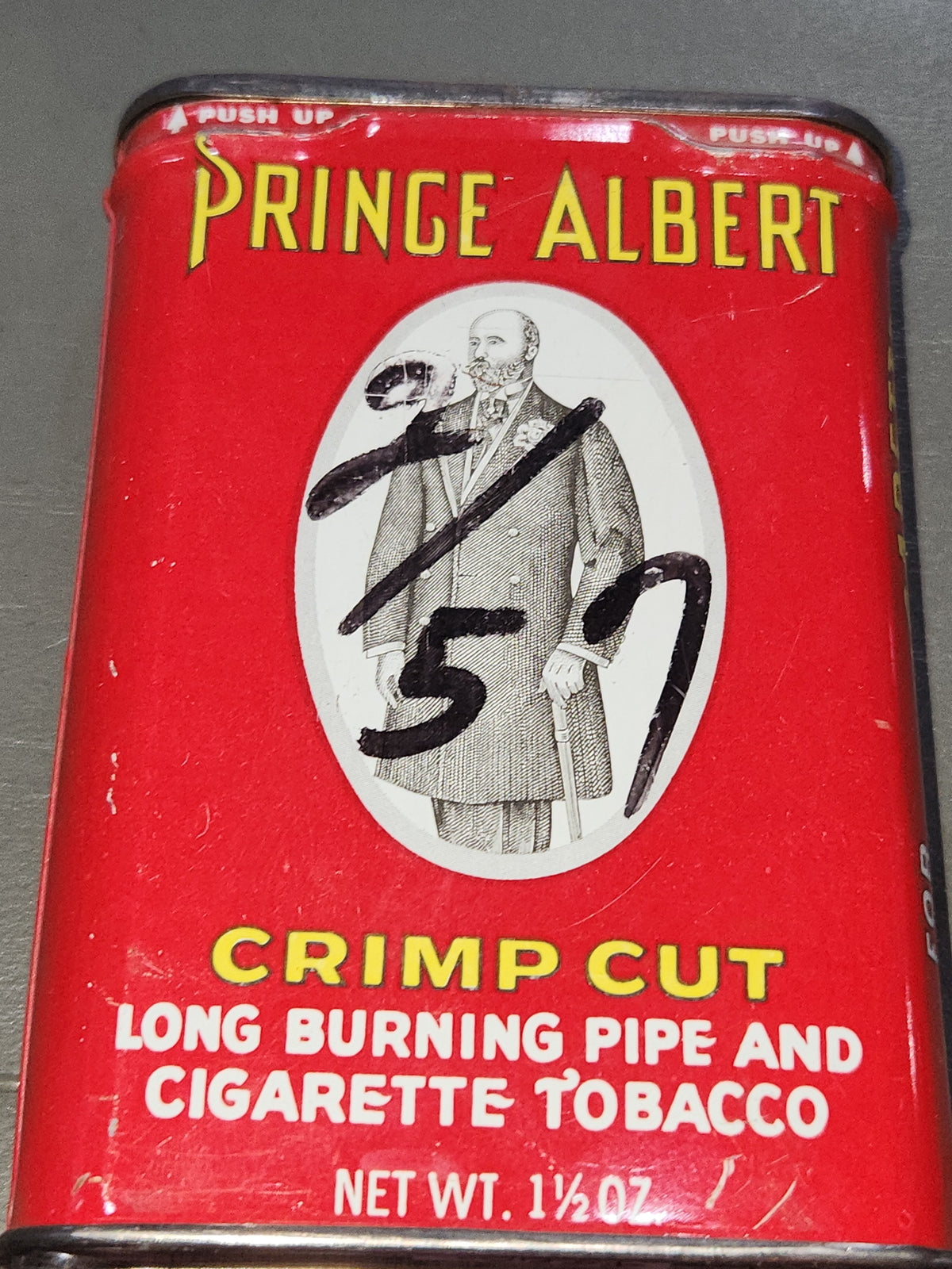 Vintage Prince Albert Tobacco Tin Pipe and Cigarette 1 1/2 oz R J Reynolds Tobacco Co. Winston-Salem N.C. Empty tun92
