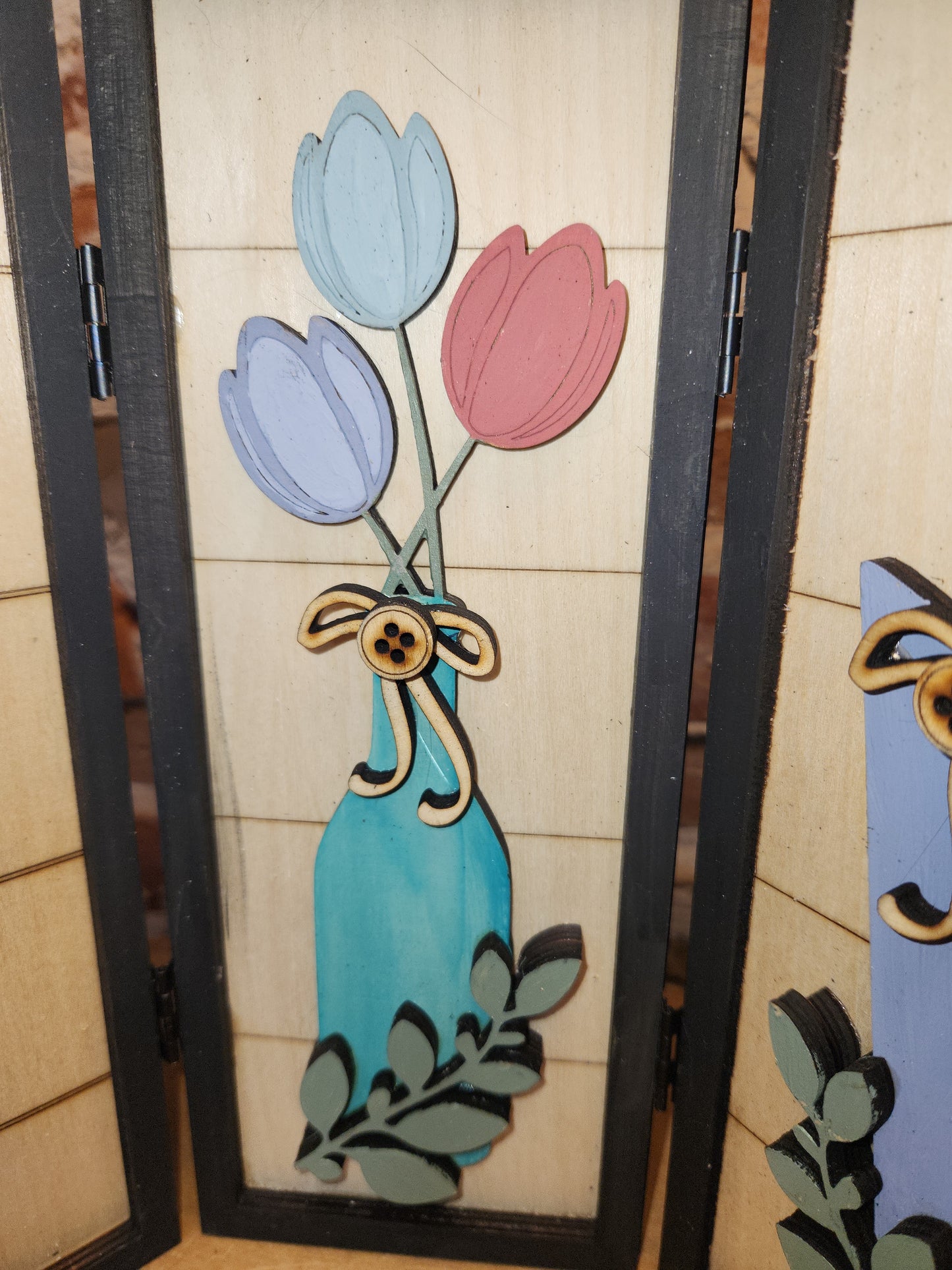 Trio Frame Decor Spring Bird Umbrella Tulips 10 1/2" tt71