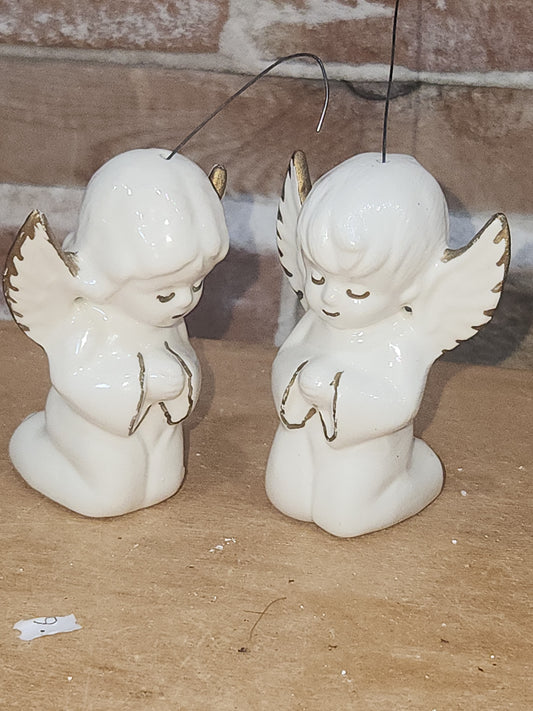 Vintage Ceramic Praying Angels Ornaments Set of 2 AS IS pa1