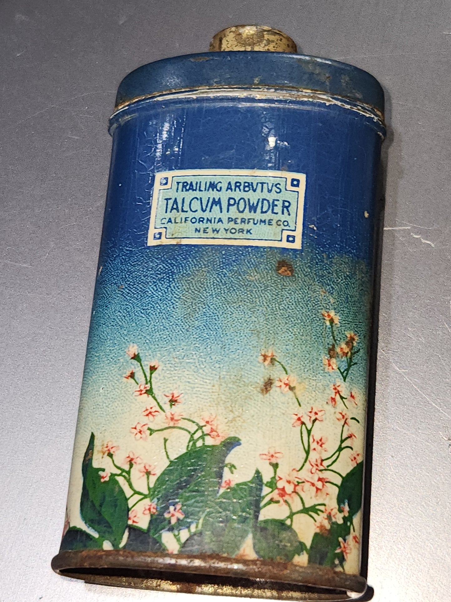 Vintage California Purgume Company Trailing Arbutus Talcum Powder Sample Jack and Jill Jungle Jinks set 1920-30s AS IS tin012