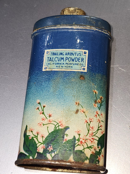 Vintage California Purgume Company Trailing Arbutus Talcum Powder Sample Jack and Jill Jungle Jinks set 1920-30s AS IS tin012