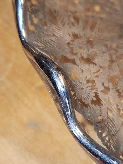 Vintage Cambridge Glass Company Footed Glass Platter with Caprice Pattern With Silver Overlay by Silver City gp8
