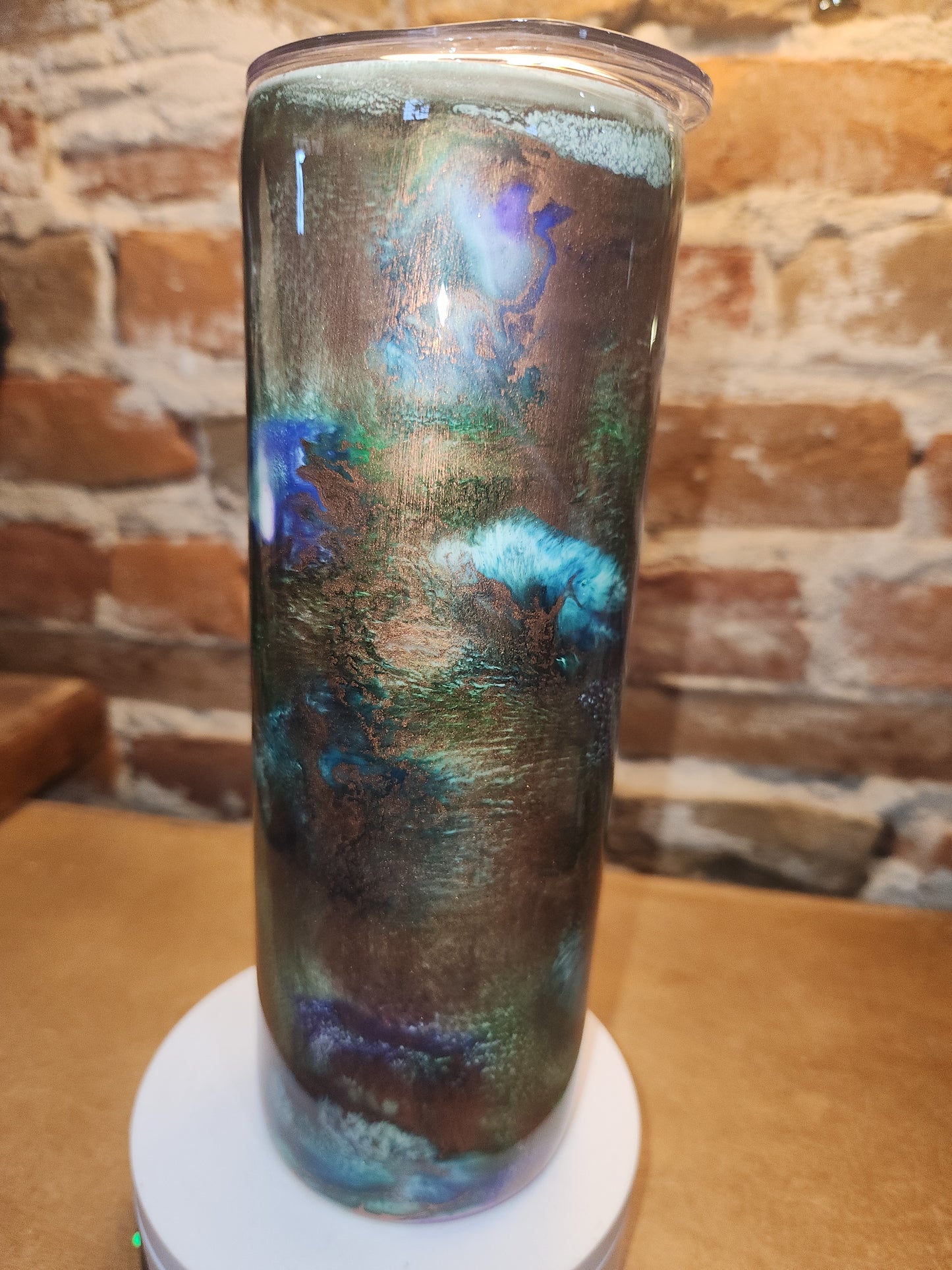 20 ounce stainless steel, Insulated, alcohol ink art Tumbler Copper Teal Blue White AS IS CLEARANCE ai7