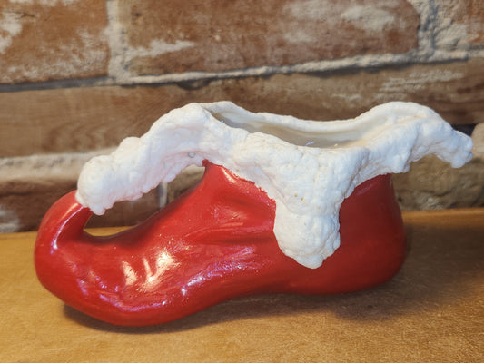 Vintage Ceramic Santa Pixie Elf Boot Christmas Planter Candy Dish Read Description vs09