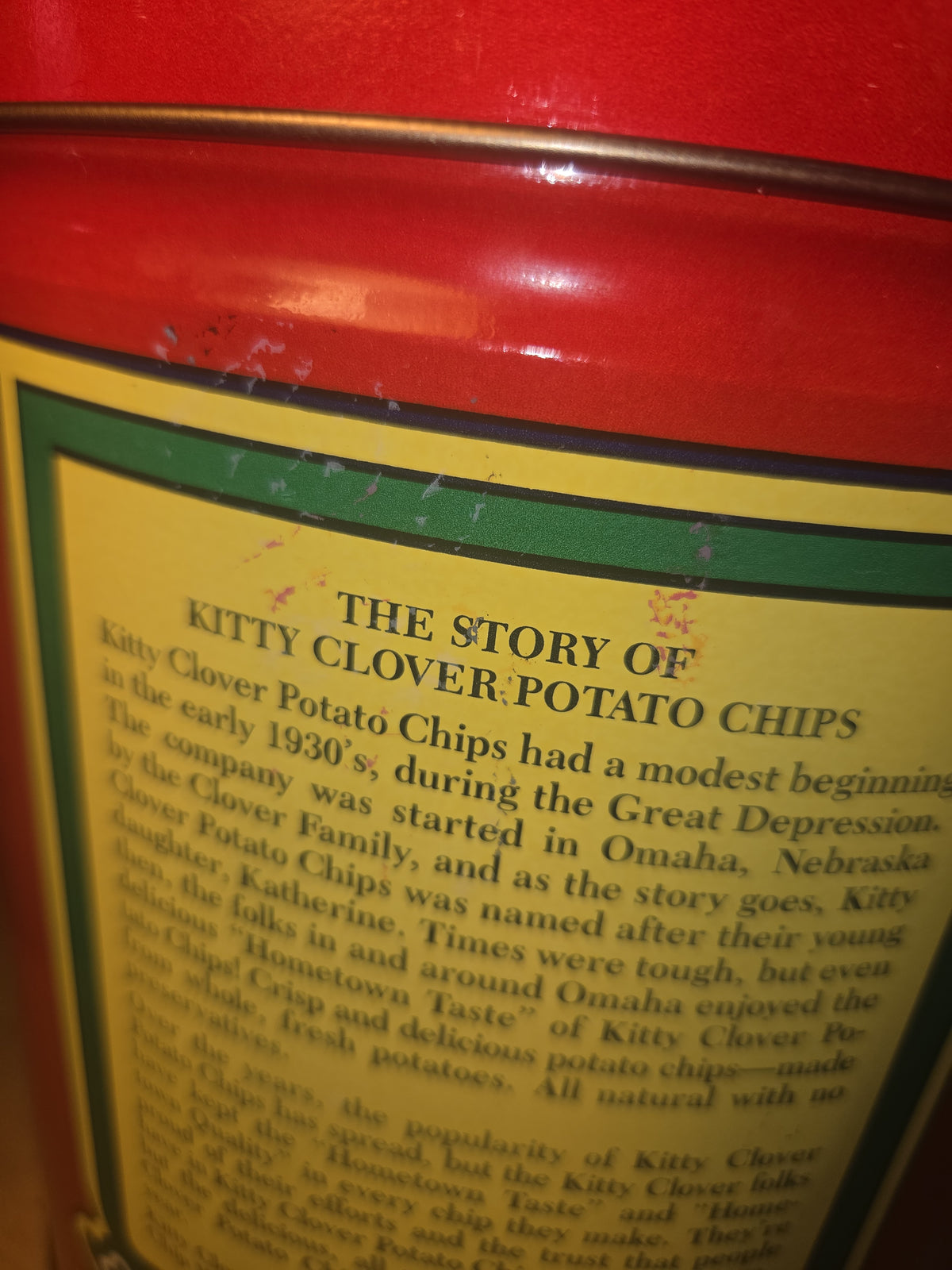 Vintage Advertising Tin Kitty Clover Potato Chip 14oz 1983 tin123