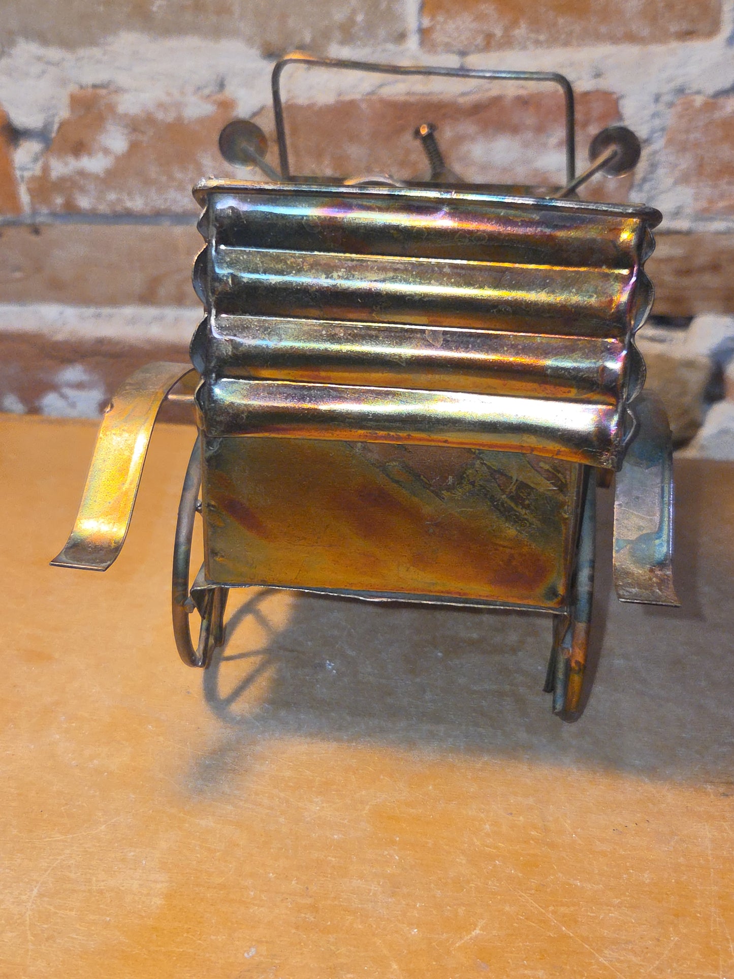 Vintage Copper Tin Jalopy Wind Up Music Box King of the Road Hong Kong car41