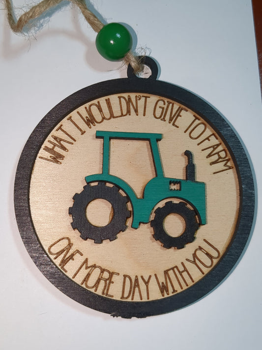 Ornament or car charm memorial memorial with green tractor