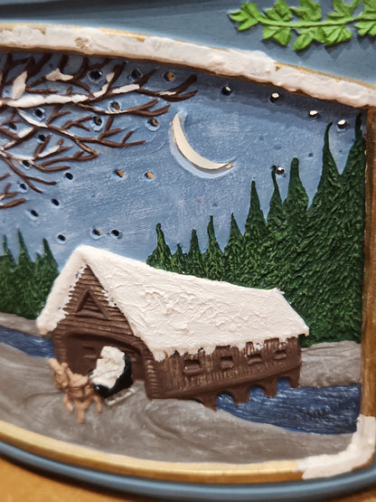 Vintage Ceramic Canister Night Light Covered Bridge Horse Pinecone AS IS nl9