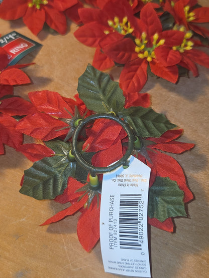 Vintage Joybrite Christmas Mini Candle Rings Poinsettia Lot of 6 New Old Stock