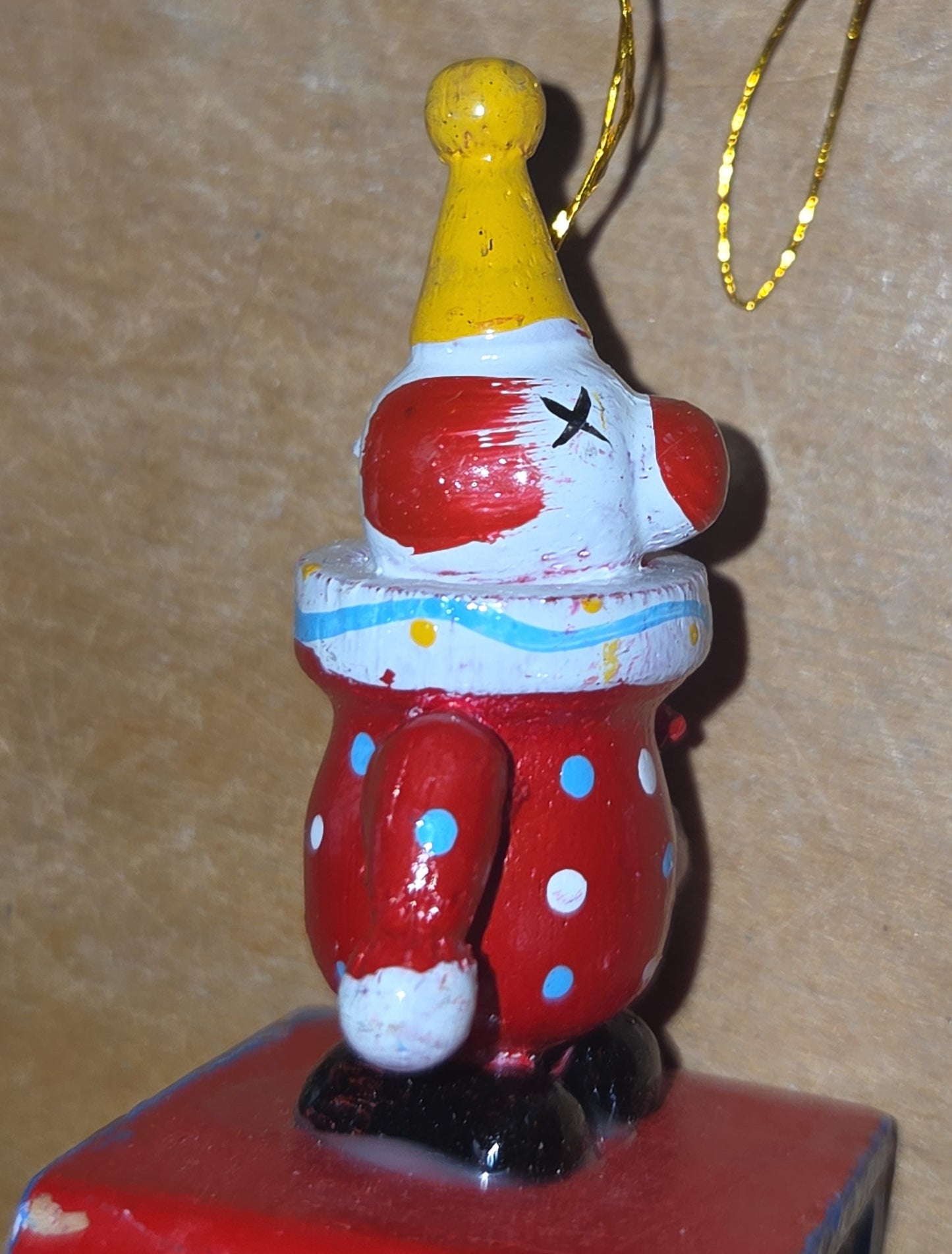 Vintage Wooden Ornament Circus Clowns Set of 4 MCM Kitchy