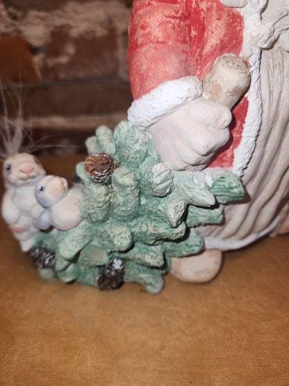 Vintage Dreamsicles 1993 Woodland Father Christmas Pulling Tree With Bird & Rabbit 8.5” Kristin Haynes Cast Art Industries NO BOX di11