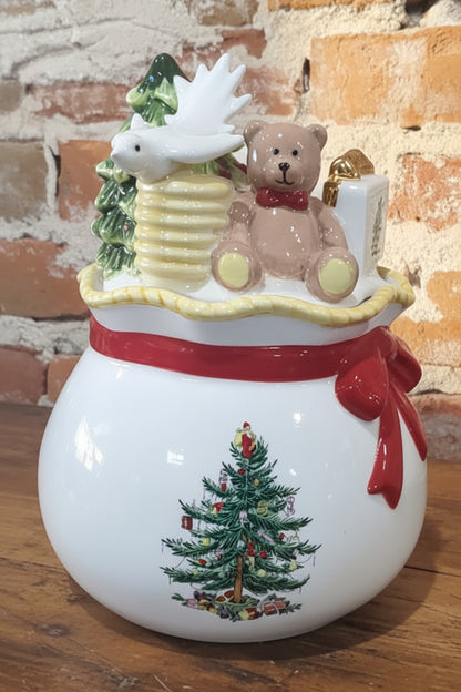 Spode Christmas Tree Round Covered Candy Box, Made of Fine Earthenware, Gold sp65