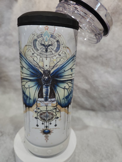 17 Oz Stainless Steel Insulated Tumbler with can cooler Top & Tumbler Top With White, Rechargeable, Removeable Speaker. Butterfly stb6