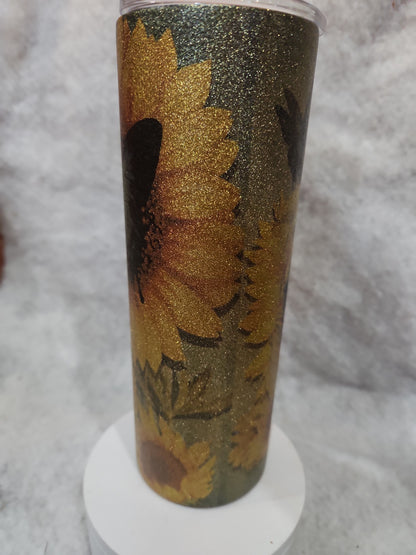 20 Oz Stainless Steel Insulated Glitter Tumbler Butterflies And Sunflowers AS IS 20gb