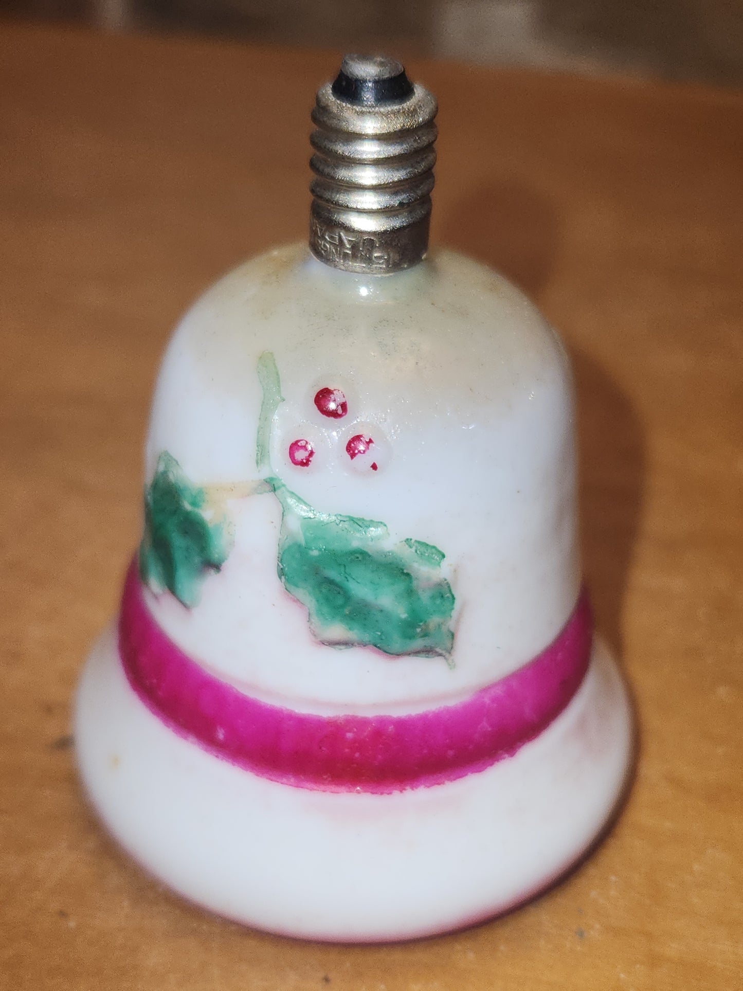 Vintage Bell Light Bulb Christmas Tree Ornament Holly Red Berries Pink Stripe LO1