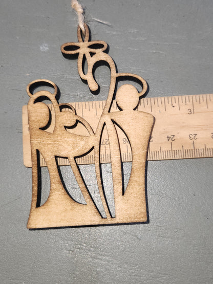 Balsa Wood Ornament or Car Charm Holy Family Nativity co1