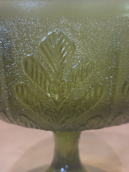 Vintage Vase FTD 1978 Green Glass Goblet Vase with Pedestal Floral Arranging Leaf Pattern Pl78