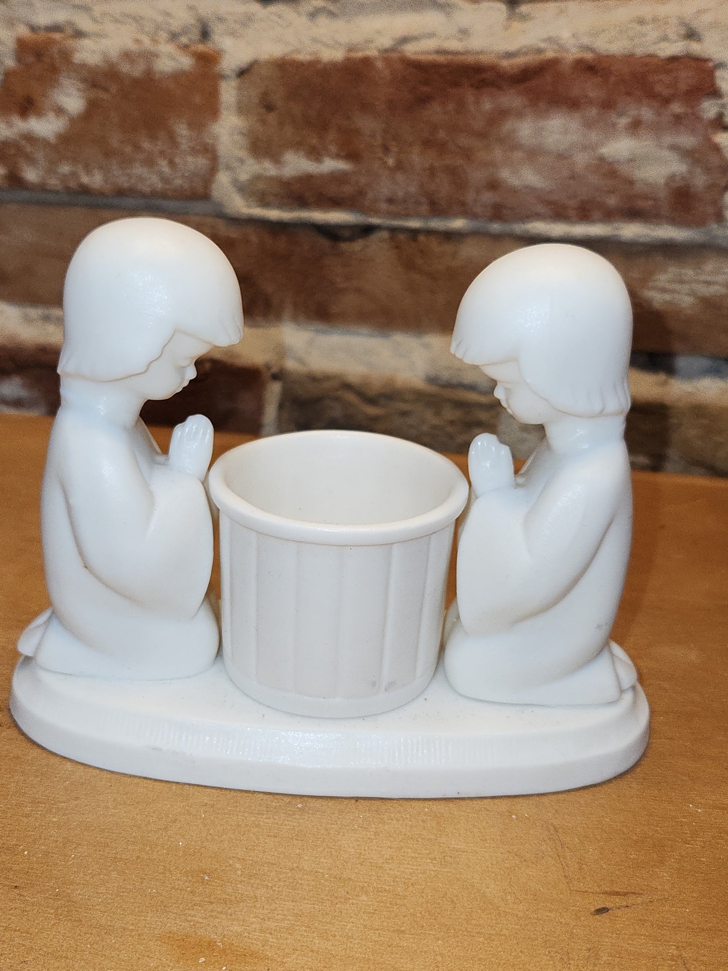 Vintage Colonial Candle Two Children Kneeling Porcelain Candle Holder Japan ch8