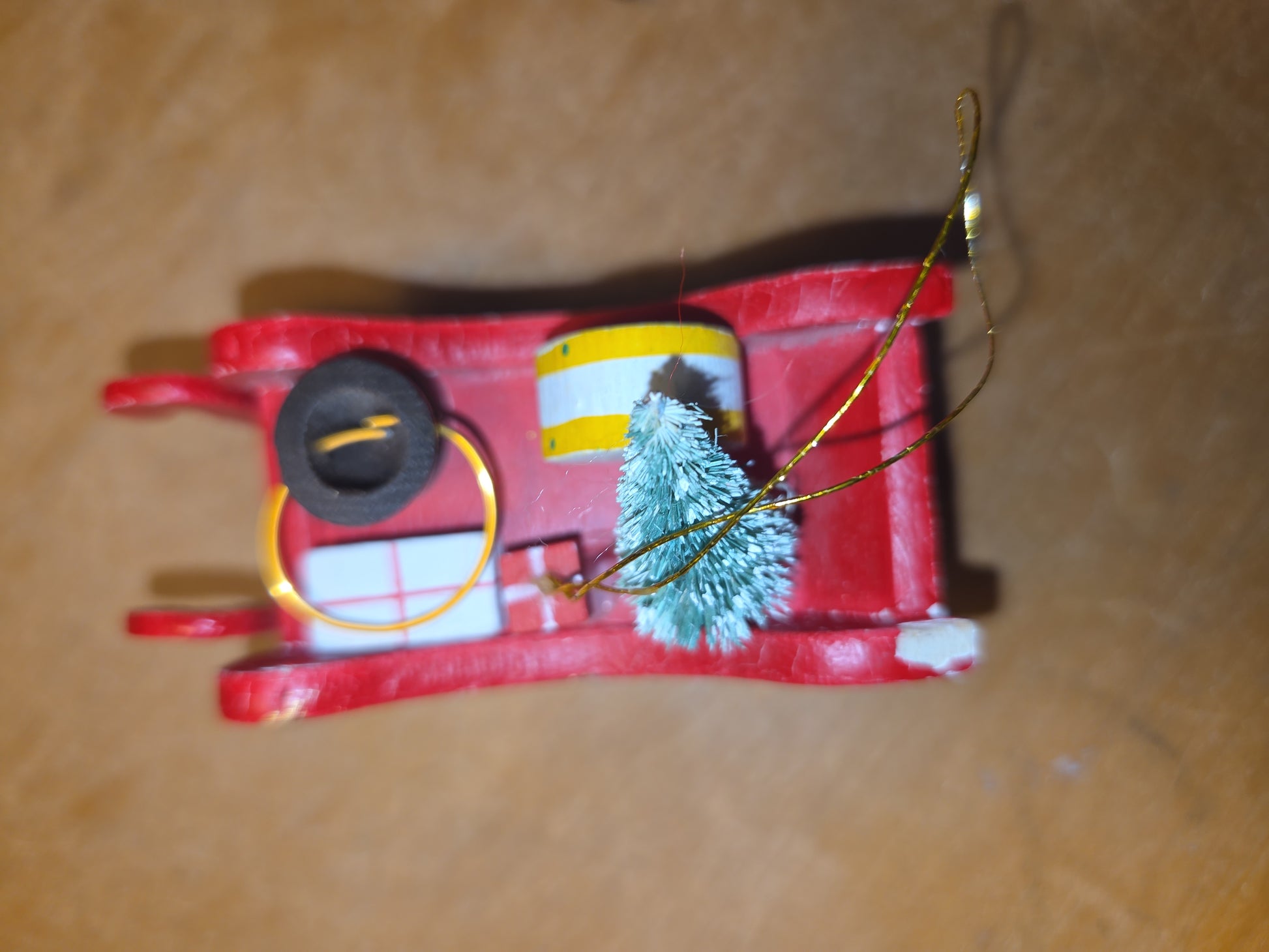Vintage Wooden Ornament Sleigh Set of 2 AS IS MCM Kitchy