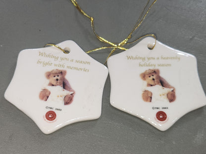 Boyd's Bears STAR shaped Porcelain HOLIDAY Christmas ORNAMENT Set of 2
