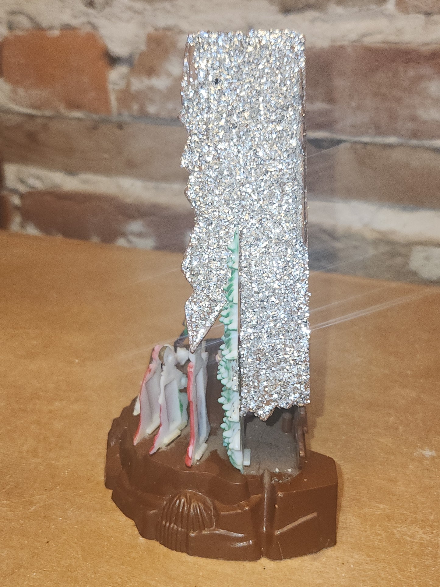 Vintage Plastic Celluloid 6" Triangle Nativity Made in China Mica AS IS n22