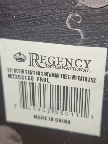 Resin Skating Snowman Blue White with Tree sm08