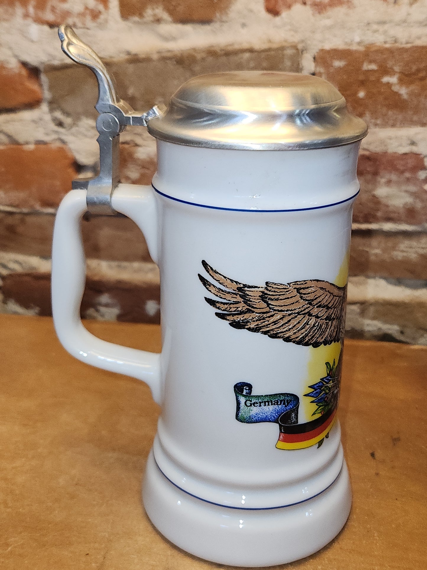 Vintage Lidded Beer Stein Eagle with German Flag United States Flag st8