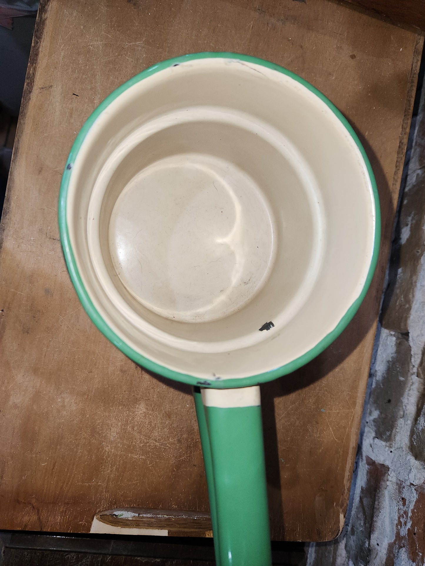 Vintage Enamelware Double Boiler Pot Cream With Green AS IS no lid ew87