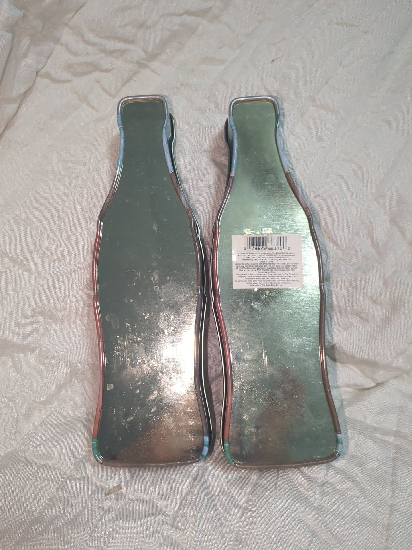 Vintage 1997 set of 2 Coca-Cola Coke Bottles Collectible Tin 11" cct9