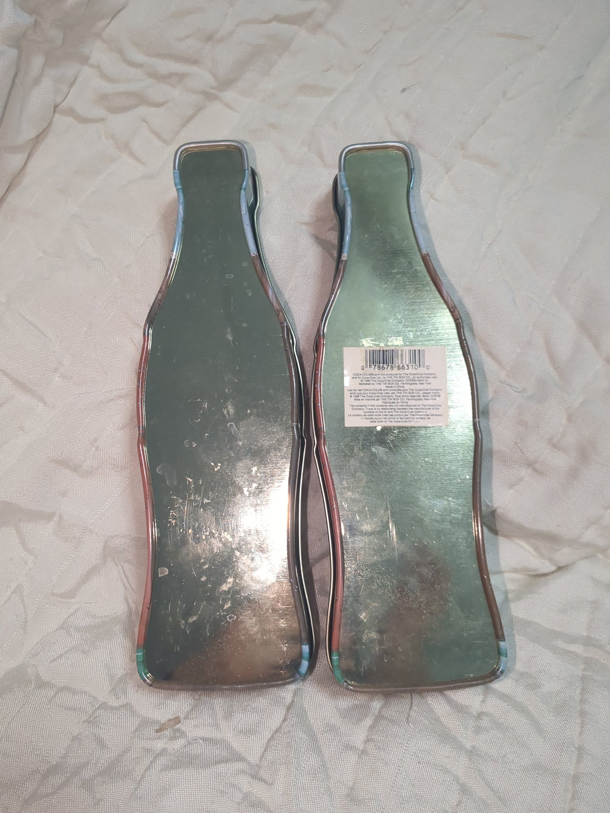 Vintage 1997 set of 2 Coca-Cola Coke Bottles Collectible Tin 11" cct9