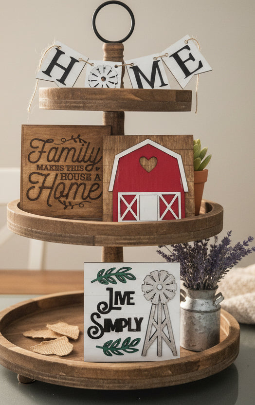Tier Tray Decorations Handcrafted Home Barn Family Small Set tth2