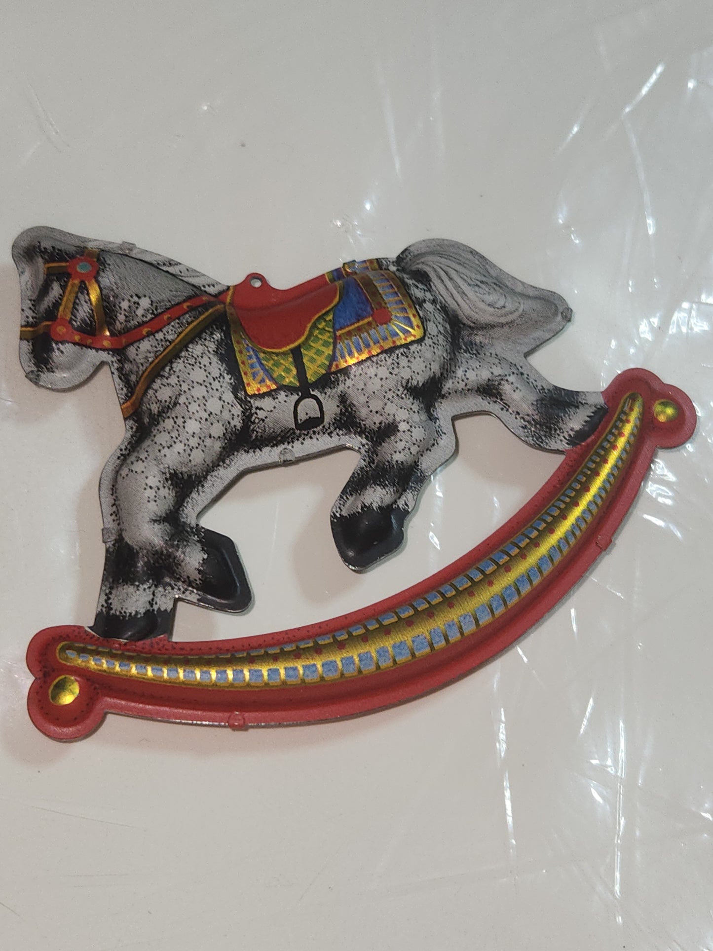 Vintage Hallmark Keepsake Ornament Pressed Tin Rocking Horse 1983