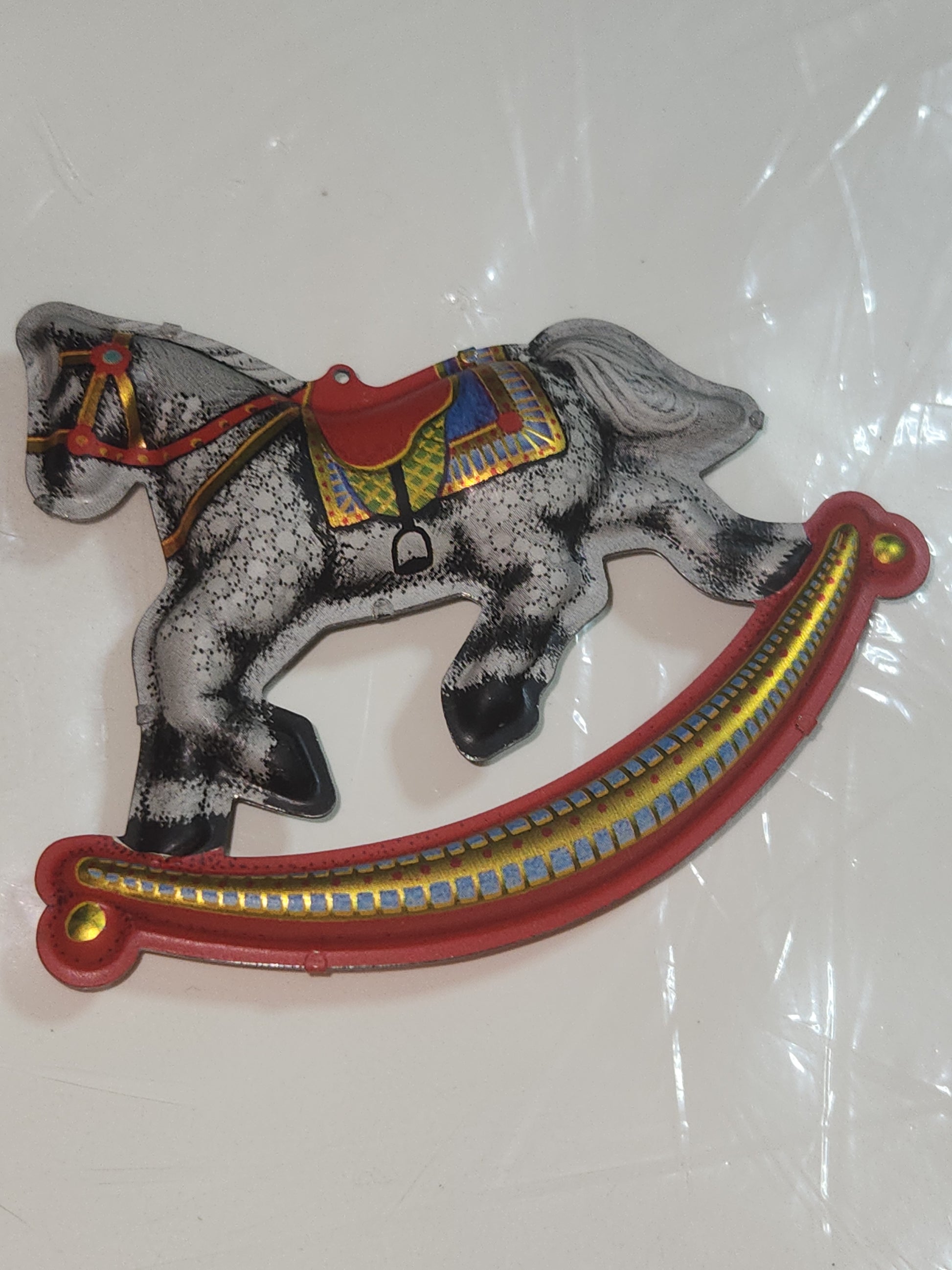Vintage Hallmark Keepsake Ornament Pressed Tin Rocking Horse 1983