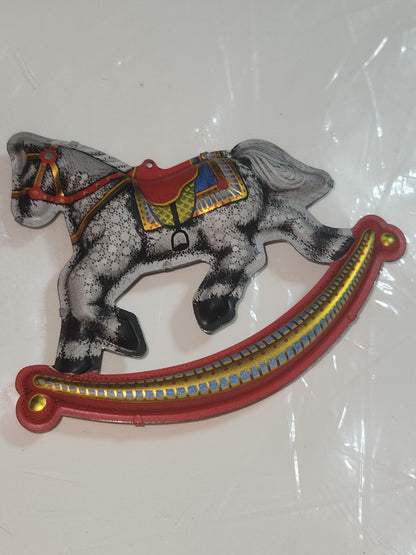 Vintage Hallmark Keepsake Ornament Pressed Tin Rocking Horse 1983
