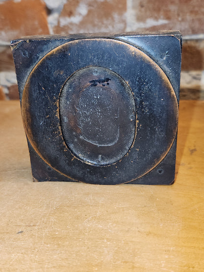 Vintage or Antique Letterpress Copper & Solid Wood Printing Block Letter O leto