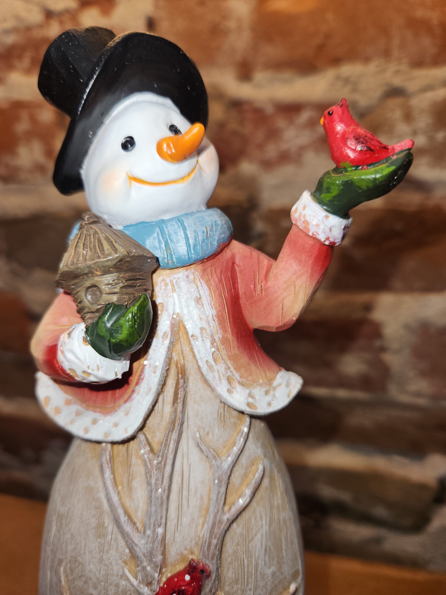 Snowman Figurine with Cardinals 10" tall sm6