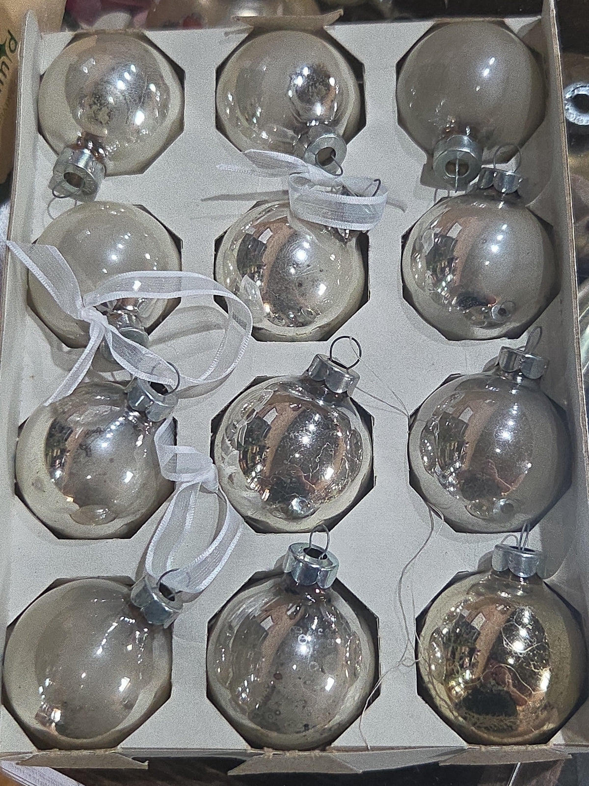 Vintage Pyramid Ornaments Silver set of 12 AS IS bo011
