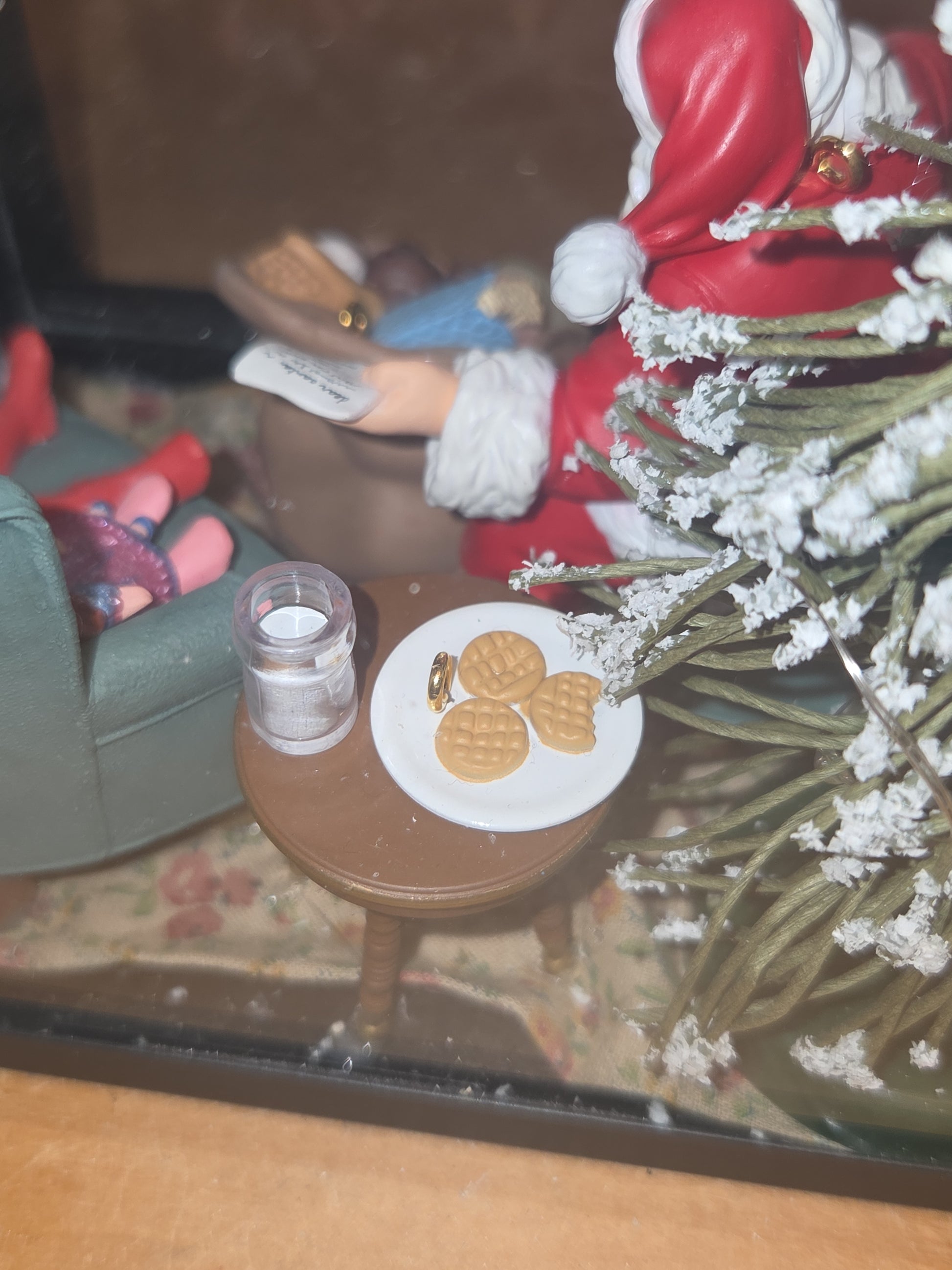 Assemblage in Lantern with Lighted Tree and Hallmark Ornament Set Santa's Big Night 2002 Membership Ornaments Set of 4 as7