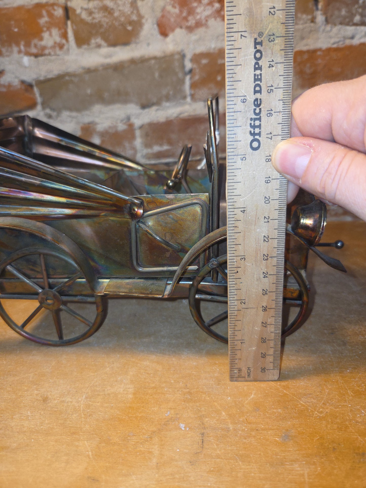 Vintage Copper Tin Jalopy Wind Up Music Box King of the Road Hong Kong car41