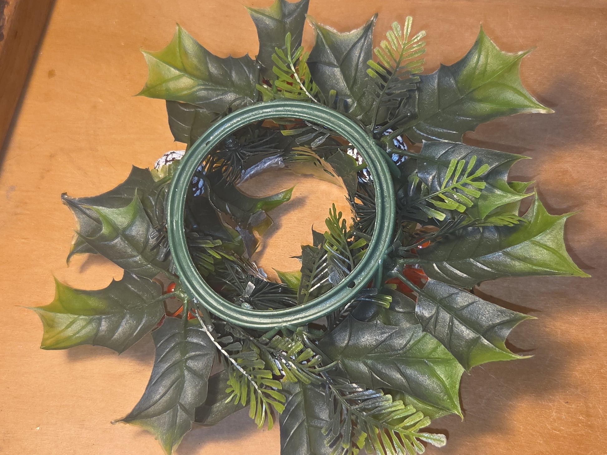 Vintage Christmas Candle Ring Centerpiece Plastic Greenery Holly Berries (Copy)