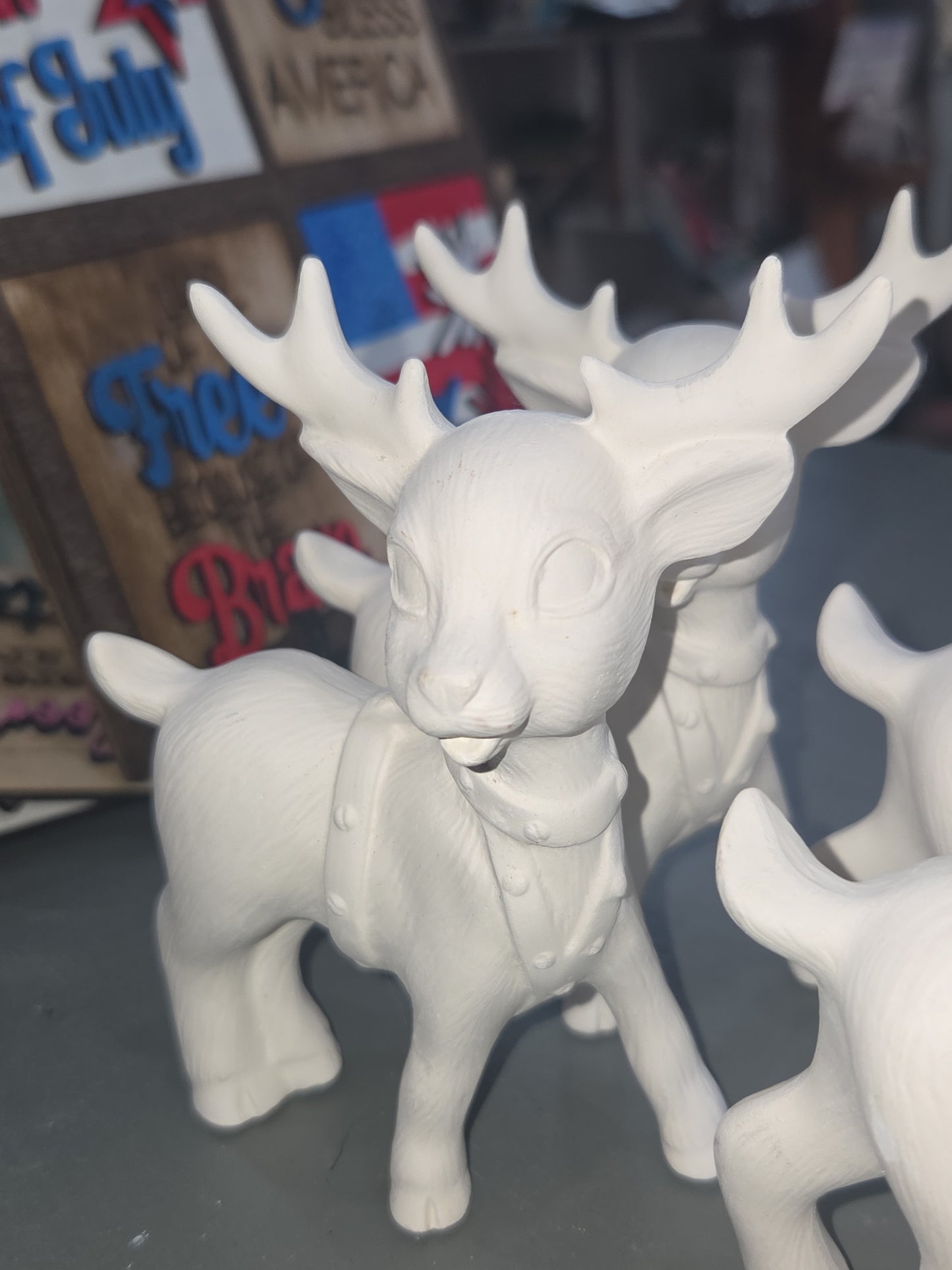 Unpainted Ceramic Softy Reindeer DIY Ready to Paint Set of Seven 4" to 5" tall