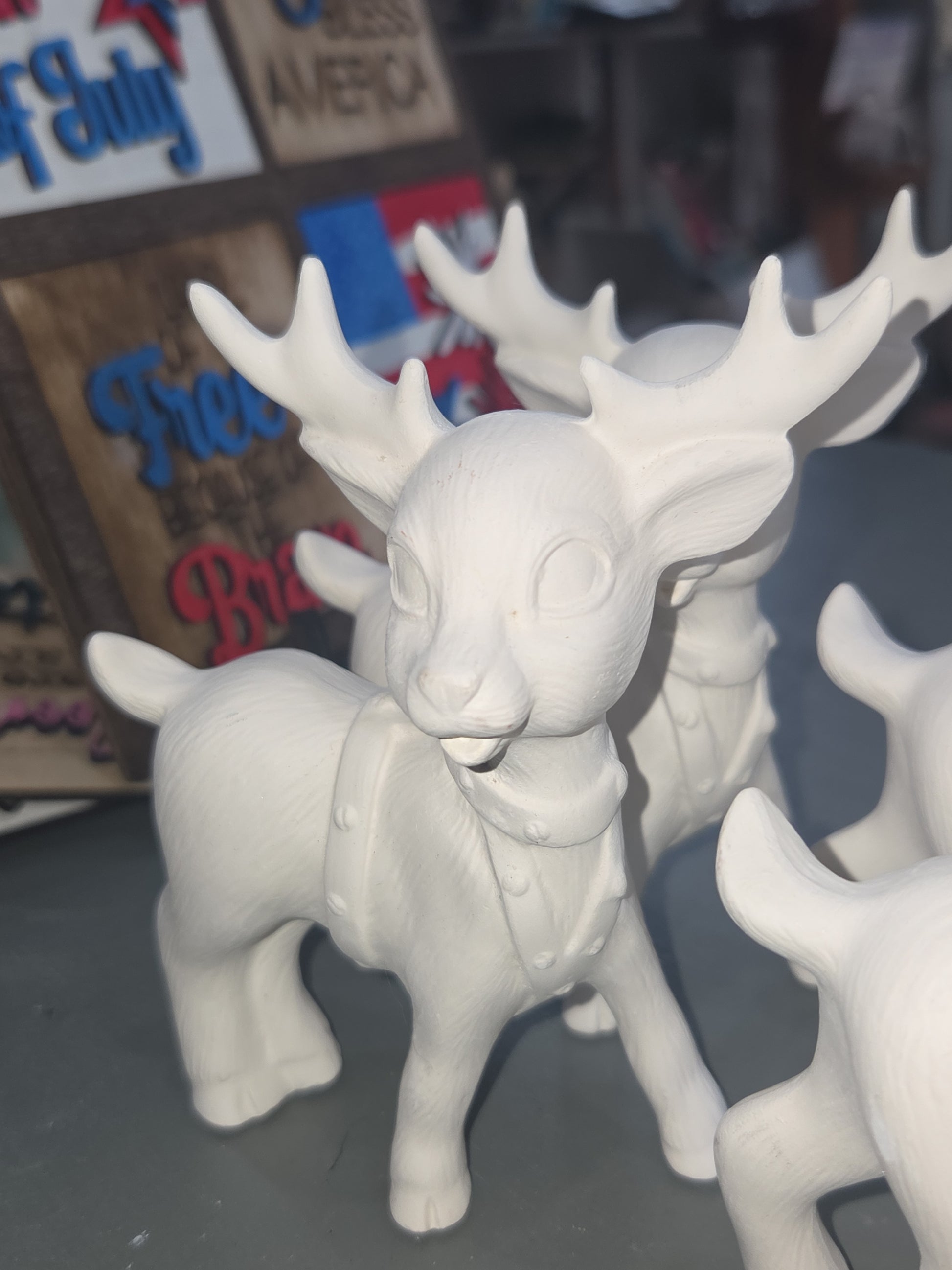 Unpainted Ceramic Softy Reindeer DIY Ready to Paint Set of Seven 4" to 5" tall