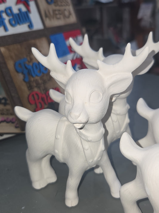 Unpainted Ceramic Softy Reindeer DIY Ready to Paint Set of Seven 4" to 5" tall