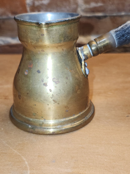 Vintage Antique Turkish Brass Tin Lined Cezve Coffee Pot Black Wooden Handle. Br11