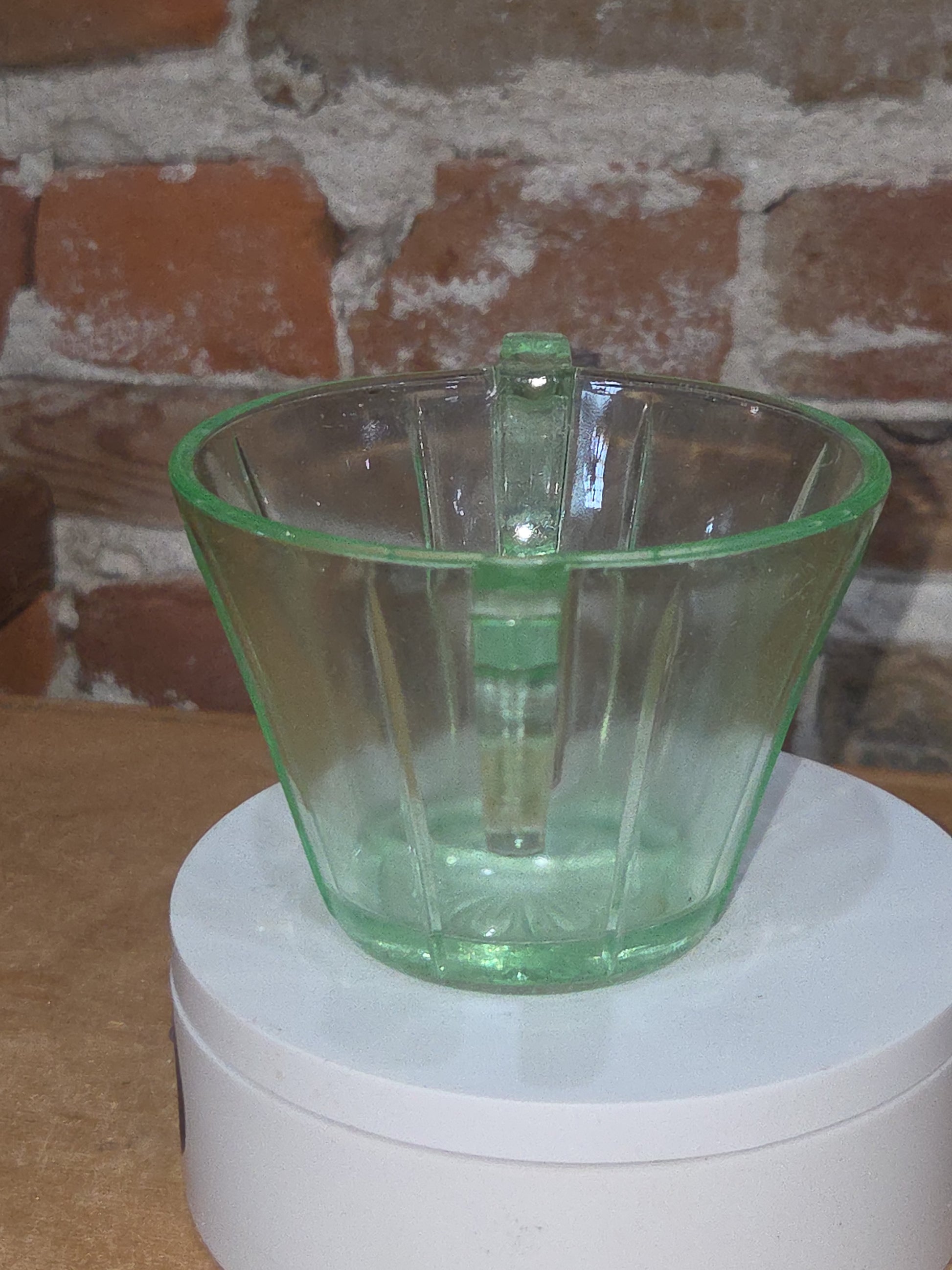 Vintage Uranium Green Depression Glass Sugar Bowl Vaseline AS IS Crack Glows dg78