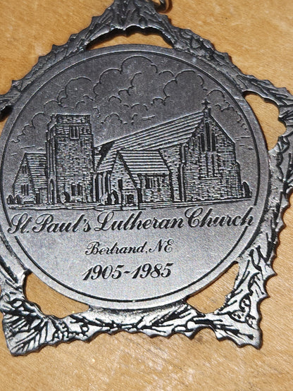 Pewter Ornamanet Nativity Scene St. Paul's Lutheran Church Bertrand Nebraska 1905-1985