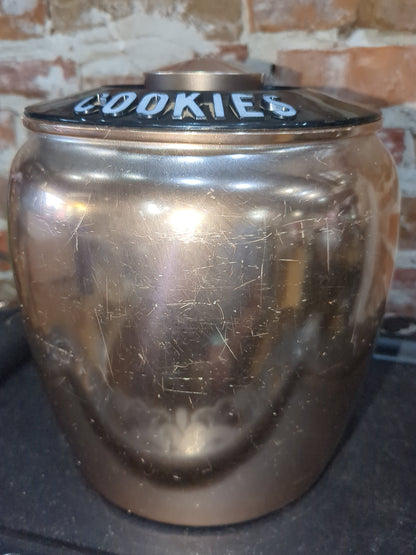 Vintage Kromex pink rose gold aluminum cookie 10 with black lid al6691